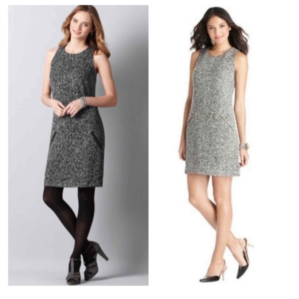 LOFT tweed textured grey shift WOOL mini dress zip SLEEVELESS Heather grey 12